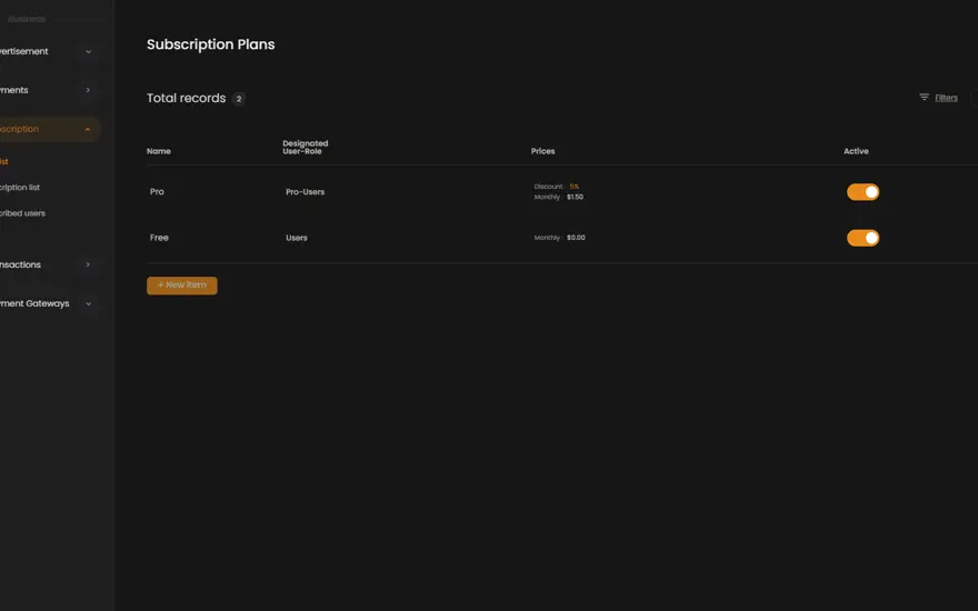 RKHM admin: subscription plans